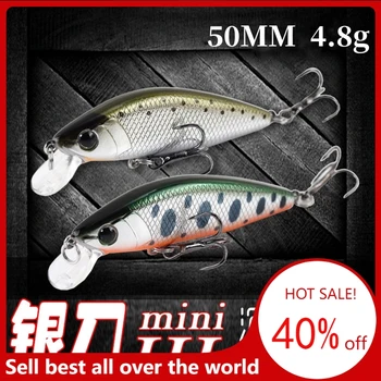 Япония 2023 Нова примамка за риболов Minnow 50mm 4.8g 3D очи Crankbait воблер Изкуствена пластмаса Твърда стръв Риболовни принадлежности Сребърен нож