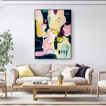 Абстрактен стил живопис Розово изкуство печат платно моден плакат стена вертикална жълта всекидневна Начало Луксозна интериорна декорация