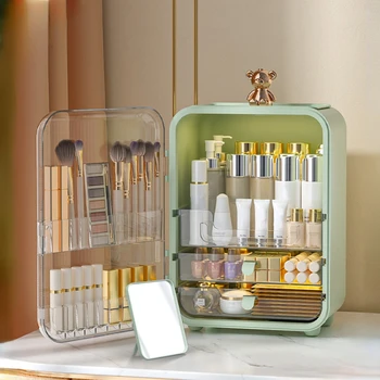 Козметична кутия за съхранение Прахоустойчиво настолно огледало с голям капацитет със светли продукти за грижа за кожата Червило кутия за съхранение багажник