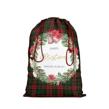 Коледен подарък голяма пазарска чанта 19 * 25in ретро стил коледно платно подарък чанта с шнур и дръжка трайни парти услуги