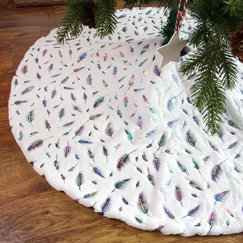 Коледно дърво крак килим Нова година коледно дърво пола бяла мека дебела със златисто/цветно перо за декорация на дома