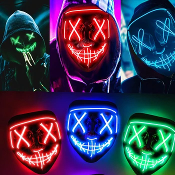 Хелоуин Неонова маска Led маска маскарад парти маски светлина светещи в тъмното чистка смешно топка маски косплей костюм консумативи