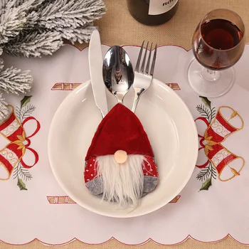 6pcs Коледна вечеря Държач за прибори за хранене Прибори за хранене чанта за парти червено сиво