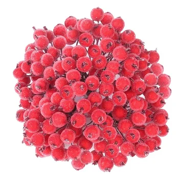 320 Изкуствени матирано червени плодове Холи Мини Коледа плодове Бери цвете за коледно дърво декорация гирлянд вземане