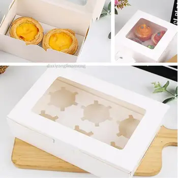 15Pcs 2/4/6 кухини мраморни кутии за кексчета и опаковъчни кутии за бисквитки за торти с прозоречен мъфин Dragees Holder Десертни контейнери