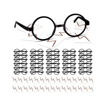 30 броя Wizard кръгли очила рамка без лещи очила с 30 парчета болт татуировки за деца Хелоуин парти