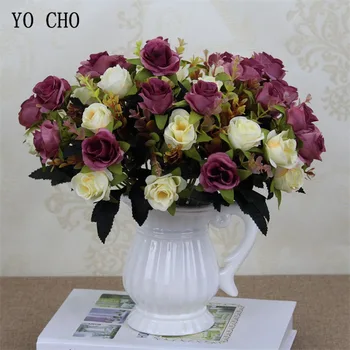YO CHO Най-новият есенен цвят 10 глави цветя изкуствена коприна роза сватбени букети начало декорация аксесоари цветя