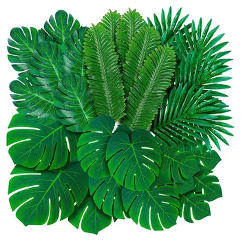 108 Пакет палмови листа изкуствени тропически Monstera-6 вид изкуствени зелени палмови листа със стъбла за хавайски Луау парти
