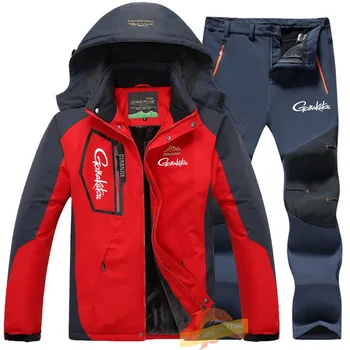 Gamakatsu за зимно руно ветроупорен топъл риболовен костюм мъжки меки черупки якета + панталони комплект открит туризъм лов спортно облекло 5XL