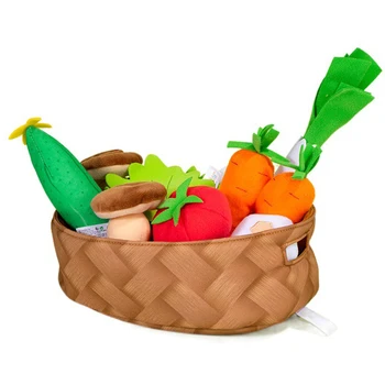 Rairsky Plush Veggie Basket Playset - Мека играчка за храна за деца - Плюшен зеленчуков комплект за въображаема игра