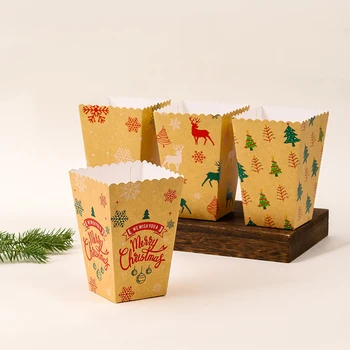 12Pcs Коледа пуканки кутия хартия мини парти поп царевица бонбони закуска полза чанта Коледа сватба дете рожден ден декор прибори за хранене