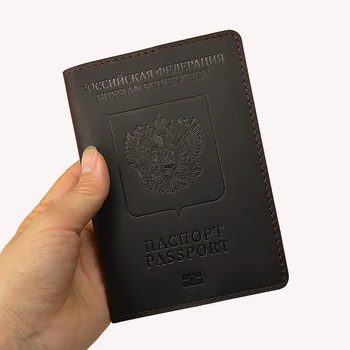 Кравешка кожа Русия паспорт покритие мъже ръчно изработени реколта капаци за паспорти пътуване портфейл случай паспорт протектор
