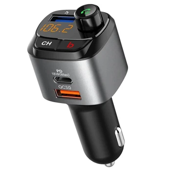  C68 Bluetooth 5.0 FM предавател за кола, QC3.0 + PD 18W безжичен радио адаптер USB зарядно устройство бас звук Mp3 плейър свободни ръце