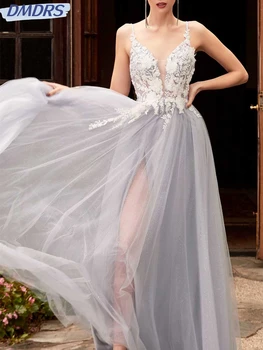 Класическа тюл A-Line абитуриентска рокля 2024 Елегантни апликирани вечерни рокли Стилни рокли с дължина до пода Vestidos de Novia