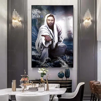 Christian Jesus Walk On Water to Rescue Canvas Painting Poster And Prints Wall Art Pictures For Living Room Home Decor Cuadros