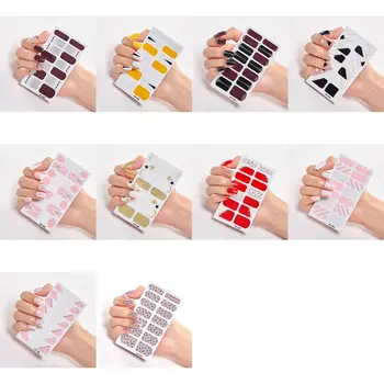 14 ленти полу излекувани гел нокти стикери френски нокти изкуство градиент цветове гел пълни нокти обвивки блестящи нокти изкуство стикери