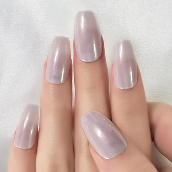 Pearl White Medium Square Glitter Shimmer Shiny Glossy Fake Nails Acrylic Sweet Pink Salon DIY Faux Ongles 24 бр/комплект 