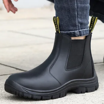  висококачествени мъже голям размер модни ботуши за безопасност стомана toe капачка работни обувки естествена кожа работник обувки платформа сигурност обувка