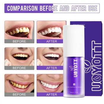 30ml Мус за почистване на зъби Purple Bottled Press Паста за зъби Почистване на зъби Избелване на зъби Освежава петна дъх D2H4