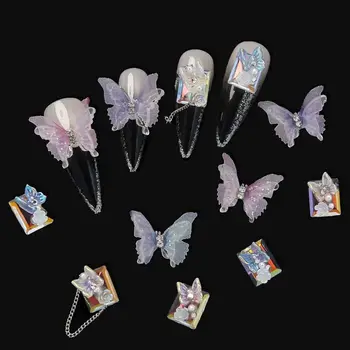 5Pcs/set Mesh пеперуда нокти изкуство диамант инкрустирани 3D фея смола нокти декорации двоен слой окото аксесоари