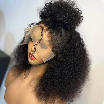26Inch180%Density Soft Long Natural Black Kinky Curly Preplucked Glueless Lace Front Wig For Women With Babyhair Daily Cosplay