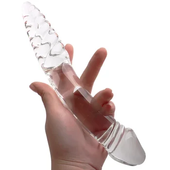 реалистичен вибратор двуглав стъклен вибратор кристален анален щепсел Дамски задник щепсел G-spot масажор анален секс играчка за мъже и жени 18