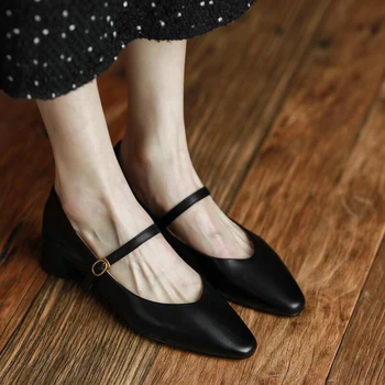 Жени Мери Джейн обувки за жени ниски токчета рокля обувки заострени пръсти дамски обувки офис елегантни единични обувки пролет есен 9772N