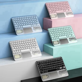 Безжична сензорна клавиатура с подсветка RGB клавиатура прозрачна кристална Bluetooth клавиатура универсална за компютър