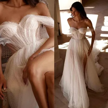 Класическа сватбена рокля без ръкави с висок нисък сатен за булката Елегантен Backless Sweep Train Vestido De Novia