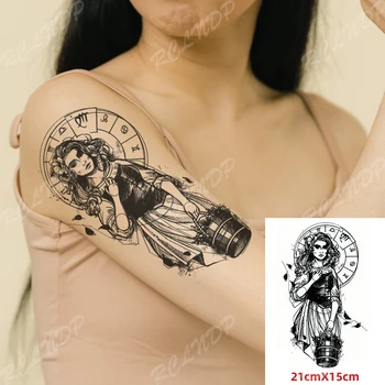водоустойчив временен стикер за татуировка Дева цвете момиче дванадесет съзвездия символ флаш Tatoo фалшив Tatto за жени мъже