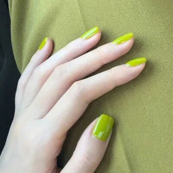 Фалшиви нокти с лепило Чист цвят Късо авокадо зелено носене на нокти завършен фалшив нокът кръпка за нокти къси изкуствени нокти