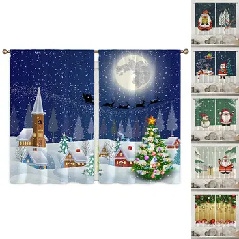 Коледа Луксозен Topper кухненски завеси спалня полу отвесни декор прозорец тънък завеса прът джоб къса завеса Коледа фестивал