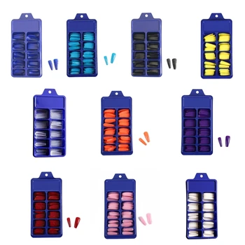 100Pcs Плътен цвят на бонбони Ковчег с пълно покритие Фалшиви фалшиви нокти Съвети Инструменти за маникюр