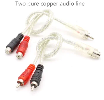 1pc Две чисти медни аудио линии за автомобилни аудио проводници Един мъжки 2 женски или женски 2 мъжки RCA усилвател на мощност аудио кабел