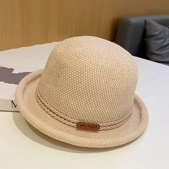Британска ретро куполна рибарска шапка Дамска пролет лято дишаща плетена валцувана джанта басейн шапка западен стил малки шапки