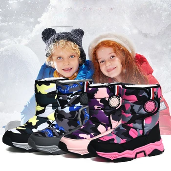 Детски ботуши за сняг на открито Зимни детски маратонки плюс топли туристически обувки водоустойчиви неплъзгащи се момичета обувки мода детски ботуши