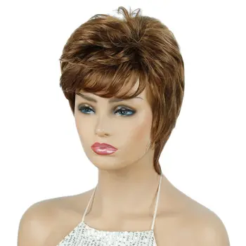 BCHR Къси Pixie нарязани кафяви перуки с бретон за жени синтетични топлоустойчиви коса замяна перуки парти косплей Хелоуин