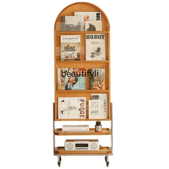 Nordic Solid Wood Magazine Rack Вестник Bookshelf съхранение Просто съхранение на цялото тяло Mobile Dressing Етаж Mirror домашен декор
