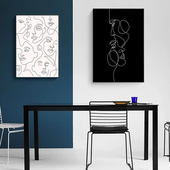 Абстрактна линия платно черно бяло стена изкуство минималистичен печат живопис скандинавски плакат жена тялото картина модерен хол декор