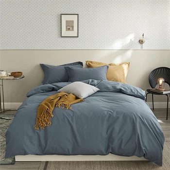 2024 Дълго щапелни памук четири части спално бельо най-новите обикновен цвят памук легла прост скандинавски стил сив цвят