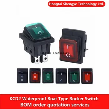 KCD2 ON-OFF ON-OFF-0N 4/6-пинов 2/3-позиционен водоустойчив превключвател тип лодка KCD4 червен, жълт, зелен и черен (LED) 20A 250V