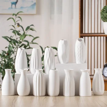 Nordic White Ceramics Vase Mini Flower Vases Plant Hydroponic Container Vase for Flowers Flower Arrangement Pot Desktop Decor
