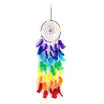 Цветни капани за сънища Ръчно изработени Rainbow Traditional Feather Hangin