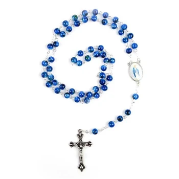 L69A католически стъклени мъниста броеница огърлица за жени играч висулка дълги вериги чокъри мода религиозни бижута подарък