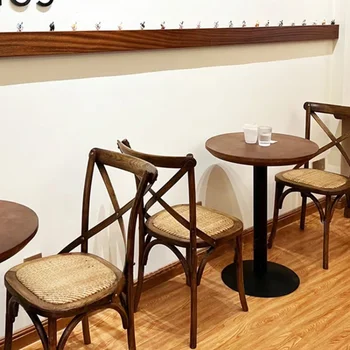 Реколта кафе магазин маса и стол комбинация японски десерт магазин тъкани ратан масивно дърво отдих стол
