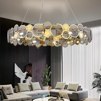 Неръждаема стомана стъклен таван полилеи модерен LED кръг трапезария хол висулка лампи спалня дома декор висящи светлини