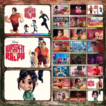 Disney Wreck-It Ралф метален плакат Ралф момиче Winthrop и Kuaishou Axiu карикатура плакет декоративна калай плоча за детска стая декор