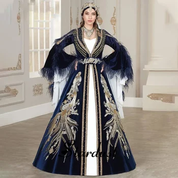 Stardust Последни зашеметяващи вечерни рокли Мароко перо апликации диаманти крило кадифе алжирски традиция костюм персонализирани