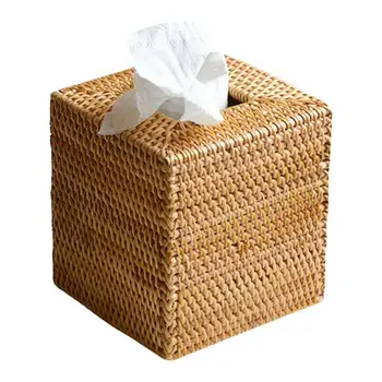 Ръчно тъкана салфетка Организатор Ратан тъкан кутия притежателя Boho декоративни тъкани лицето кърпа притежателя за тоалетна Офиси Маса за хранене