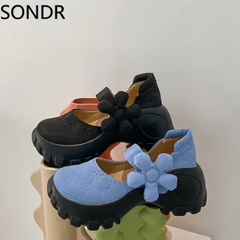 Дамска платформа 3D цветни пълзящи сандали на висок ток Мери Джейн обувки сладки момичета 3Colors Нови 2024Нови 2024